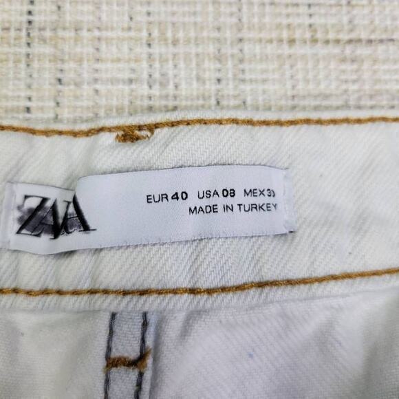 Zara High Rise Bleached Raw Hem White Blue Shorts Size 8 - Picture 8 of 12